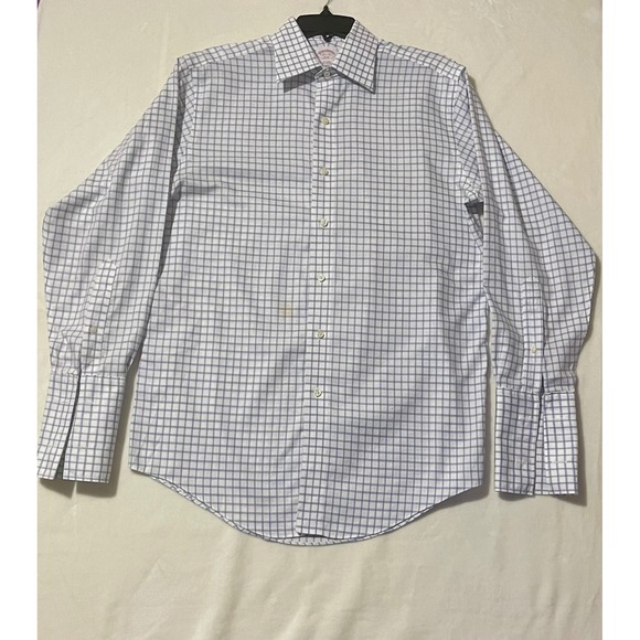 Brooks Brothers Men's 346 Dress Shirt Checkered Long Sleeve Size 14 1/2-32 Stain - Picture 11 of 11